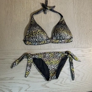 Victoria Secret Leopard Metallic Gold/Silver Hearts Bikini Set Top L Bottom S - Picture 1 of 13