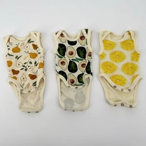 Earthy Preemie Set of 3 Baby One Piece Snap Bodysuits Avocado Lemon Pears Cotton - Picture 1 of 8