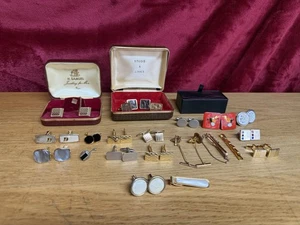 Cufflinks Job Lot with Tie Pins some original Vintage Boxes H Samuel x 25 Items - Picture 1 of 22