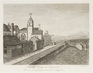 R. GODFREY (*1728), Bridge House in Rochester,  1778, Rad. Romantik Stadtbilder - Bild 1 von 5