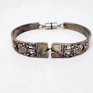 Bracciale cucchiaio vintage argento sterling 925 chiusura magnetica braccialetto floreale 28 gr - Foto 1 di 5