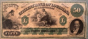 $50 Citizens' Bank of Louisiana at Shreveport-Obsolete-Bilingual - Picture 1 of 2