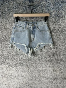 UNIF Denim Shorts Womens 24 Light Wash High Rise Frayed Hem Cutoff Distressed - Picture 1 of 7