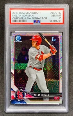 2018 Bowman Draft Chrome NOLAN GORMAN Asia Refractor Mojo 1st SP Gem Mint PSA 10 - Image 1 of 2