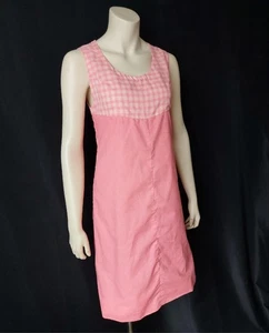 MOD PINK GINGHAM vintage 1960s Sleeveless Empire Waist SHIFT SUN DRESS - M/L - Picture 1 of 6