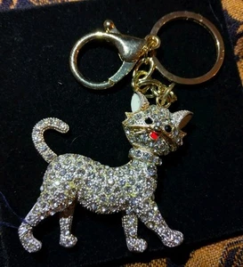  Cat Crystal Rhinestone Keyring Keychain  Hand Bag Car Key Chain Rings.  k1Grnd* - Picture 1 of 5