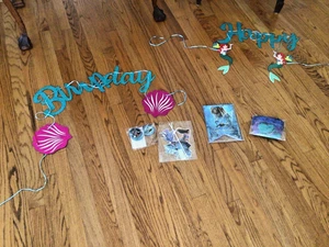 Ariel Little Mermaid Birthday Party Decorations ,cupcakes stickers, banner + - Picture 1 of 7