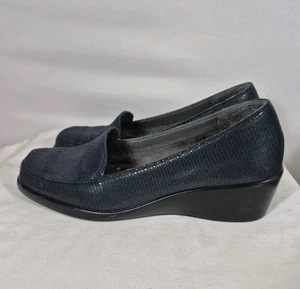 Aerosoles Final Exam Black Croc Embossed Leather Wedge Loafers Sz 8 Comfort - Picture 1 of 15