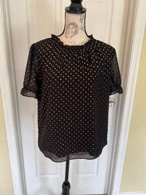 Blusa para mujer J.Crew negra dorada lunares manga corta vacaciones carrera negocios S Foto 1 de 4