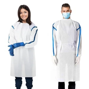 5 pcs White Disposable Polypropylene Lab Coats Medium 35 gsm /w Tie Back Closure - Picture 1 of 8