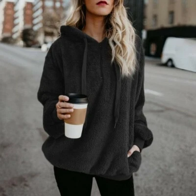 Women's Winter Warm Fleece Sweater Jacket Coats Hooded Sweatshirt Outwear Hoodie - Image 1 of 3
