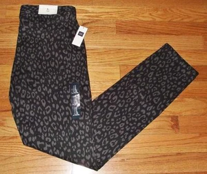 NWT Womens GAP 1969 Always Skinny Sateen Leopard Print Black Stretch Pants *1E - Picture 1 of 12