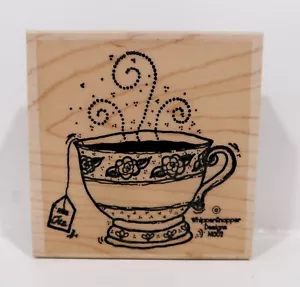 Sello de goma Whipper Snapper Designs de la década de 1990, taza de té M002, patrón floral - Imagen 1 de 2