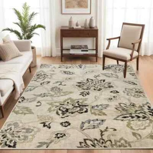 Jacobean Modern Farmhouse Floral Large Indoor Area Rugs Or Runner Rug - Picture 1 of 27