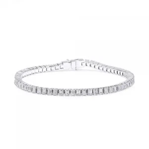 Bracciale Tennis 5,54 Carati F/SI Diamanti Taglio Baguette Naturale, Oro Bianco 9k - Foto 1 di 9
