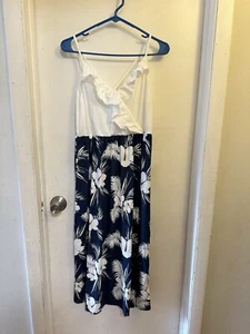 Patpat White Spaghetti Strap Ruffle V Neck Splicing Floral Print Dresses Size L - Picture 1 of 9