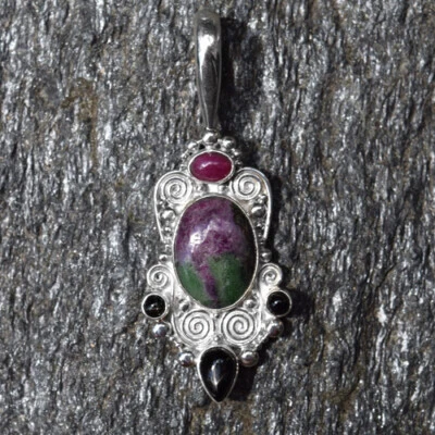 Offerings Sajen 925 SS Ruby Zoisite, Ruby, and Black Star Diopside Pendant - Image 1 of 2