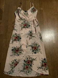 Topshop Peach / Pink Floral / Bouquet Wrap Midi Dress UK6 ~ Wedding/Summer/Races - Picture 1 of 12