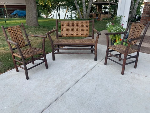 Antique Old Hickory Martinsville Indiana chairs and loveseat bench 1939 set Cover