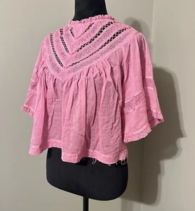 Free People Women's  Lace Boho Crop Sheer  Top Size XS Purple Pink C8 - Picture 1 of 11