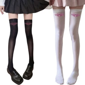 Women Halloween Gothic Thigh High Stockings Skull Print Cosplay Silk Long Socks - Picture 1 of 10