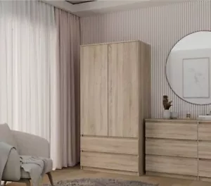 Modern White Wardrobe 2 Door Storage with Shelves, Hanging Rail and 2 Drawers UK - Picture 1 of 20