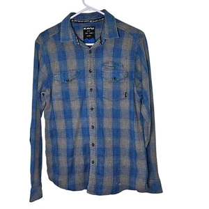 Camicia uomo Kavu blu e grigia a quadri manica lunga cotone con bottoni taglia L Gorpcore - Foto 1 di 10