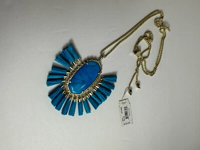 Kendra Scott Betsy Gold Long Drop Blue Pendant Necklace In Aqua Howlite NWT $150 - Image 1 of 4