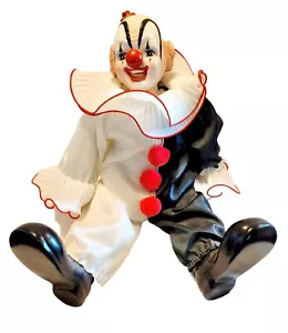 Scatola musicale clown in porcellana Victoria Impex bambola clown seduta da collezione - Foto 1 di 9
