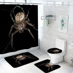 Barn Spider Insect Shower Curtain Set Non-Slip Bathroom Mat Toilet Lid Cover - Picture 1 of 12
