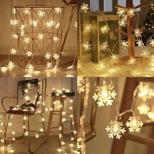 Snowflake 20ft 40LED Fairy String Curtain Lights Christmas Party Decor Lamp USA - Picture 1 of 26