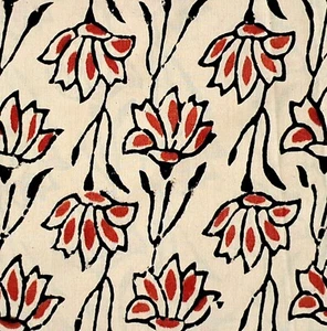 Beige Red By the Yard Fabric Indian Block Print Floral Fabric for Sewing Dress - Picture 1 of 7