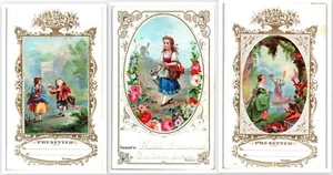 Carte Ricompensa Merito Vittoriane (3) Lotto Cromolitografie Applicate alle Carte C7 - Foto 1 di 7