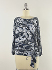 Clara Sun Woo $89 Black Blue Abstract Print Hip Tie Blouse Top Size X-Sm