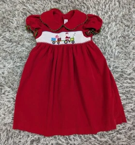 VNTG Mom And Me Red Corduroy Dress Holiday Pleated Girls Size 4 Puff Sleeves GUC - Picture 1 of 6
