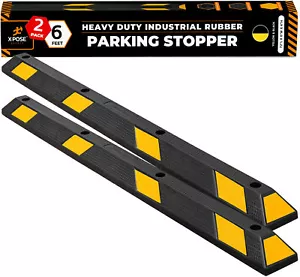 Parking Block Curb Stop, 72" Heavy Duty Yellow Reflective Strip - 2 Pack - Picture 1 of 7