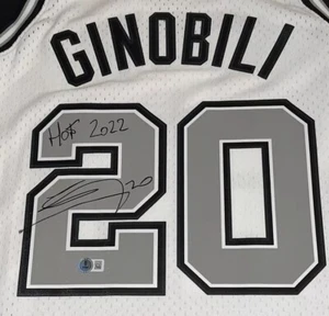 Manu Ginobili "HOF 2022" signed San Antonio Spurs #20 Retirement NBA Jersey BAS - Picture 1 of 10