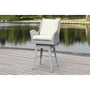 SAFAVIEH Outdoor Collection Hayes Wicker Swivel Armed Counter Stool |Grey/Beige| - Picture 1 of 4