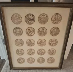 20 Vintage signierter 1498 Badende Allen Bjorkman Linoleum Blockdruck mattiert & gerahmt - Bild 1 von 2
