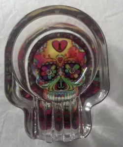 Psychedelic Skull Ashtray Day of the Dead Sugar Skull 4” X 3” X 1.25” - Picture 1 of 6