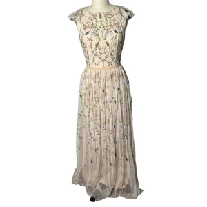 Asos Floral Vine Fairy Garden Embroidered Sequin Mesh Maxi Dress Size 4 - Picture 1 of 6