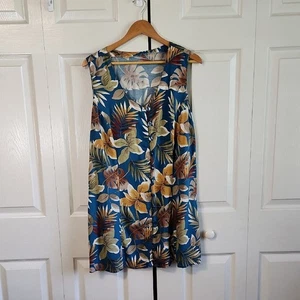 Womens Multi-Colored Tropical Dress Size Med Button Front Vacation Resort - Picture 1 of 6