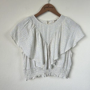Blusa corta Open Edit Top para mujer mediana blanca azul con volantes y volantes M - Imagen 1 de 8