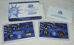2000-S US Mint Proof Set & State Quarters Proof Set Original Box & COA 10 Coins - Picture 1 of 7
