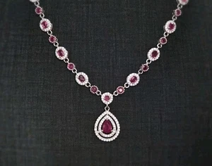 925 Sterling Silver Ruby Necklace 6x4mm Natural Gemstone 17in Chain - Picture 1 of 6