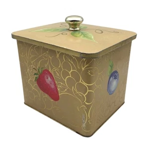 Vintage KNOTTS BERRY FARM Shortbread Cookie Tin Strawberry Fruit Gold Knob Lid - Imagen 1 de 21