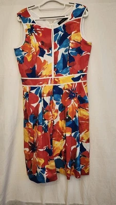 Vestido Ellen Tracy Mujer 8 Multicolor Floral Ajuste Acampanado Sin Mangas Cremallera Línea A Foto 1 de 4