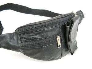 Leather waist belt Bum bag Money pouch Glove soft Small Black Unisex. - Imagen 1 de 1