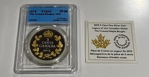 Canada 2015 5c Fine Silver Coin Crossed Maple Boughs CCCS Graded PF-68 UHC RCM  - Picture 1 of 2