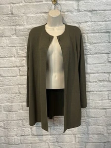 Eileen Fisher Damen Strickjacke Wolle olivgrün vorne offen Gr. S - Bild 1 von 7